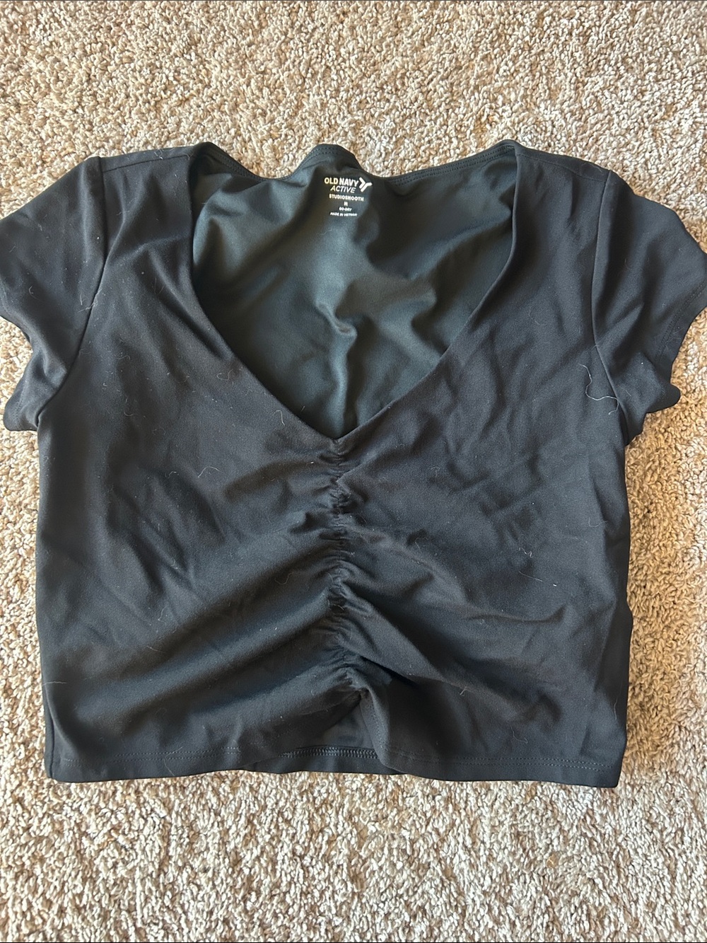 Old Navy Black Ruched V-Neck Workout Crop Top